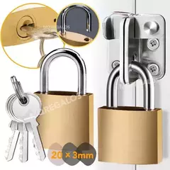 Candado Hierro Dorado 20mm + 3 Llaves Portón Puerta Reja