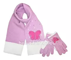 Set Invierno Bufanda + Guantes Mariposa Niñas Abrigo Frio - comprar online