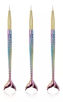 Set X3 Pinceles Linners Mango Sirena Nail Art Deco Uñas