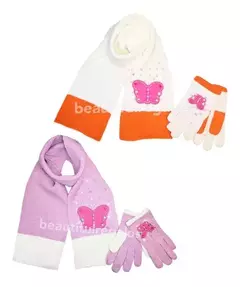 Set Invierno Bufanda + Guantes Mariposa Niñas Abrigo Frio