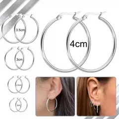 Par De Aros Plateado Argolla Cubanos Medida Grandes Pequeñas