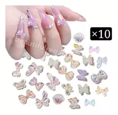 Dijes Strass X10 Tornasolado Uñas Esculpidas Gelificadas