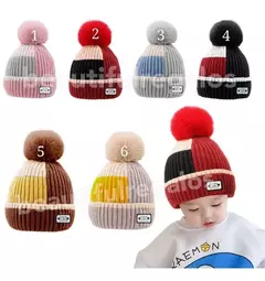 Gorro Pompón De Lana Niños Chicos Interior Polar Invierno