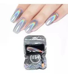 Polvo Holografico Plata Decoracion Uñas Nail Art + Aplicador