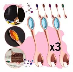 X3 Cucharita Para Postre Rosa Gold Diamante Acero Inoxidable