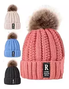 Gorro Lana Soft Peluche Con Pompón Destellos Invierno Moda