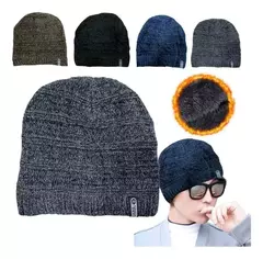Gorro Liso Lana Doble Hombre Peluche Invierno Abrigado Frio