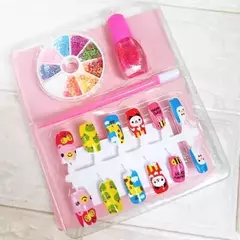 Kit Uñas Postizas Infantil Pegamento Carrousel Esmalte Compl - mqregalosmayorista