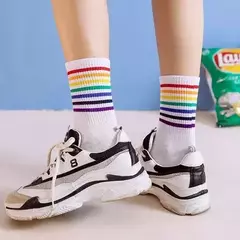 X4 Pares Medias Orgullo Diseño Liso Con Arcoiris Unisex Lgbt - mqregalosmayorista
