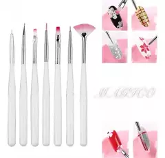 Set De 7 Pinceles Para Decoración Uñas Manicuria Nail Art