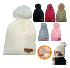 Gorro Lana Con Pompón Peluche Tejido Invierno Mujer Frio