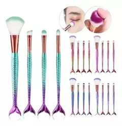 Set 4 Brochas Maquillaje Profesional Pinceles Cola Sirena