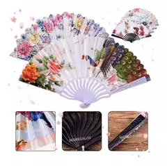 Abanico Floreado Plegable Refrescante P/ Calor Tul Dama