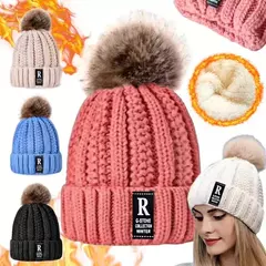 Gorro Lana Soft Peluche Con Pompón Destellos Invierno Moda - mqregalosmayorista