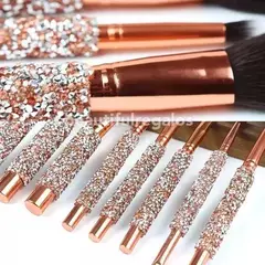 10 Brochas De Maquillaje Mango De Diamante Brillos + Estuche - mqregalosmayorista
