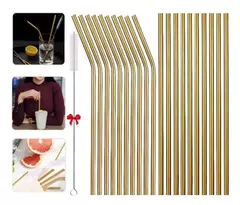 10 Sorbetes Acero Inoxidable Reutilizable Metal Con Cepillo
