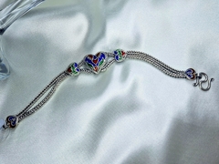 Pulseira Coração Cloisonne Prata de Bali 925