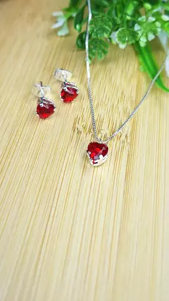 Conjunto Colar Pingente e Brincos Zirconia em Prata 925