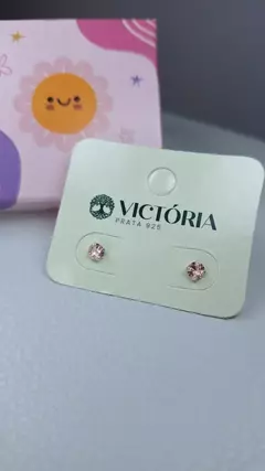 Brinco Ponto de Luz Zirconia Rosa Infantil Prata 925