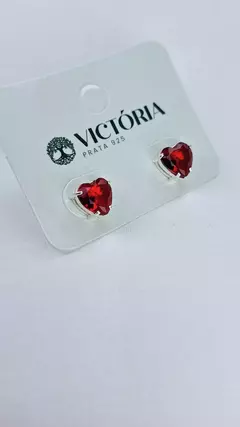 Brinco Coração Zirconia Vermelho Prata 925