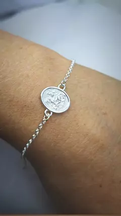 Imagem do Pulseira Elo Portugues Medalha de São Jorge 17 cm mais ext 3 cm em Prata 925