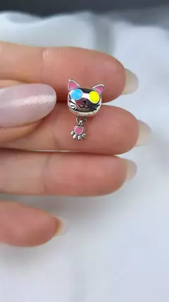 Pingente Berloque Gatinho com Patinha Colors em Prata 925