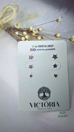 Trio Brinco Chapinha Estrelas em Prata 925