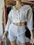 Conjunto short con cordon falso bolsillo trasero y camisa rallada falso bolsillo en internet