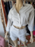 Conjunto short con cordon falso bolsillo trasero y camisa rallada falso bolsillo
