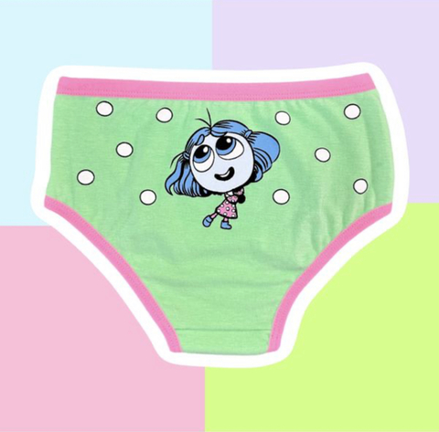 Calcinha infantil-estampa divertidamente tirsteza/ verde.