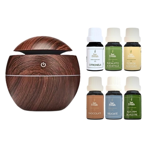 Umidificador Difusor + 6 Essencias Puras Lar Fresh Marrom