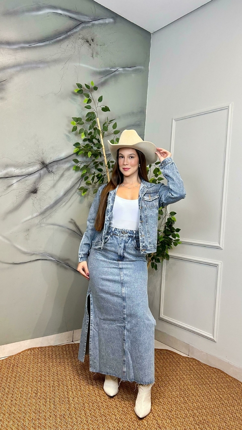 Saia Jeans Com Aplicação em Strass