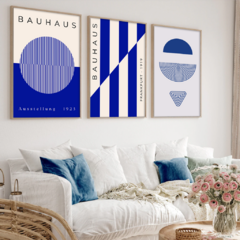 set de 3 cuadros bauhaus azul - comprar online