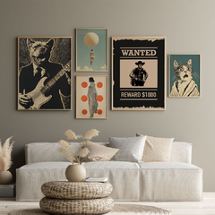 Set de 5 cuadros Cat Wanted - comprar online