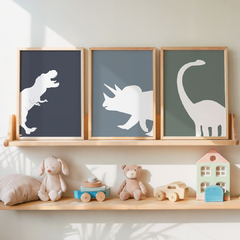 set de 3 cuadros dino azul - comprar online