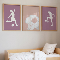 set de 3 cuadros futbol violeta - comprar online