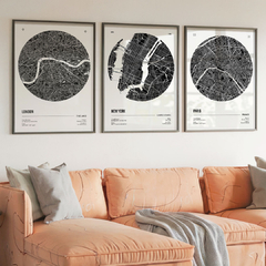 set de 3 cuadros maps in circle - comprar online