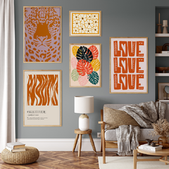 Set de 5 cuadros Orange Love - comprar online
