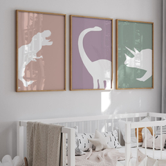 set de 3 cuadros pink dino - comprar online