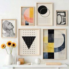 set de 6 cuadros yellow geometric - comprar online