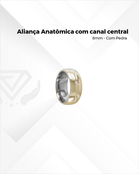 Aliança Anatômica com canal central 8mm - Com Pedra -