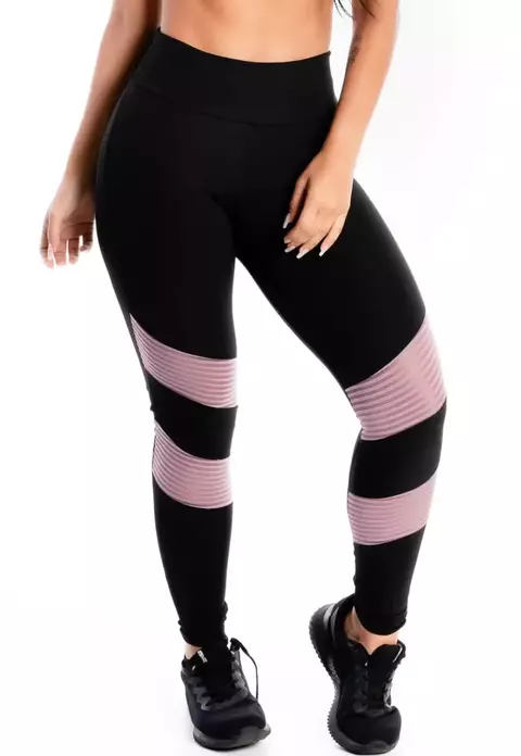Calça Legging Cintura Alta Preto Detalhes Violeta | REF: LX263 - comprar online