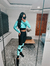 Imagem do Conjunto Fitness 2 Peças Calça Legging Cintura Alta Recortes + Cropped de Tela Manga Longa em Azul Turquesa | REF: LX147