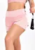 Modelo usando short saia corrida liso na cor rosê, ideal para atividades físicas.
