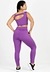 Conjunto cropped roxo com detalhe nas costas e calça legging, exibido de costas.
