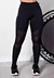 Calça legging fitness preta com detalhes em rede, ideal para atividades físicas.