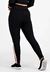 Calça legging fitness preta com detalhe em rosê, vista traseira.