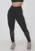 Calça legging fitness preta com detalhe transparente, ideal para atividades físicas.