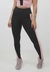 Calça legging fitness preta com detalhe rosa na lateral, vista frente