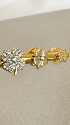 Trio De Brincos Trevo com Zircônias Banhado a Ouro 18k - Hanna Joias Especiais
